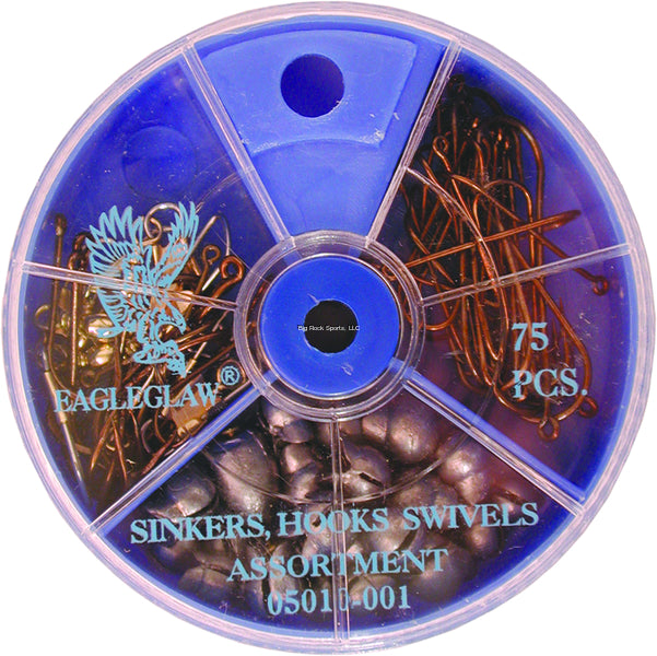 Eagle Claw 05010H-001 Lake & Stream Swivel and Sinker Hook Assortment, Size Assorted, 75 per pack
