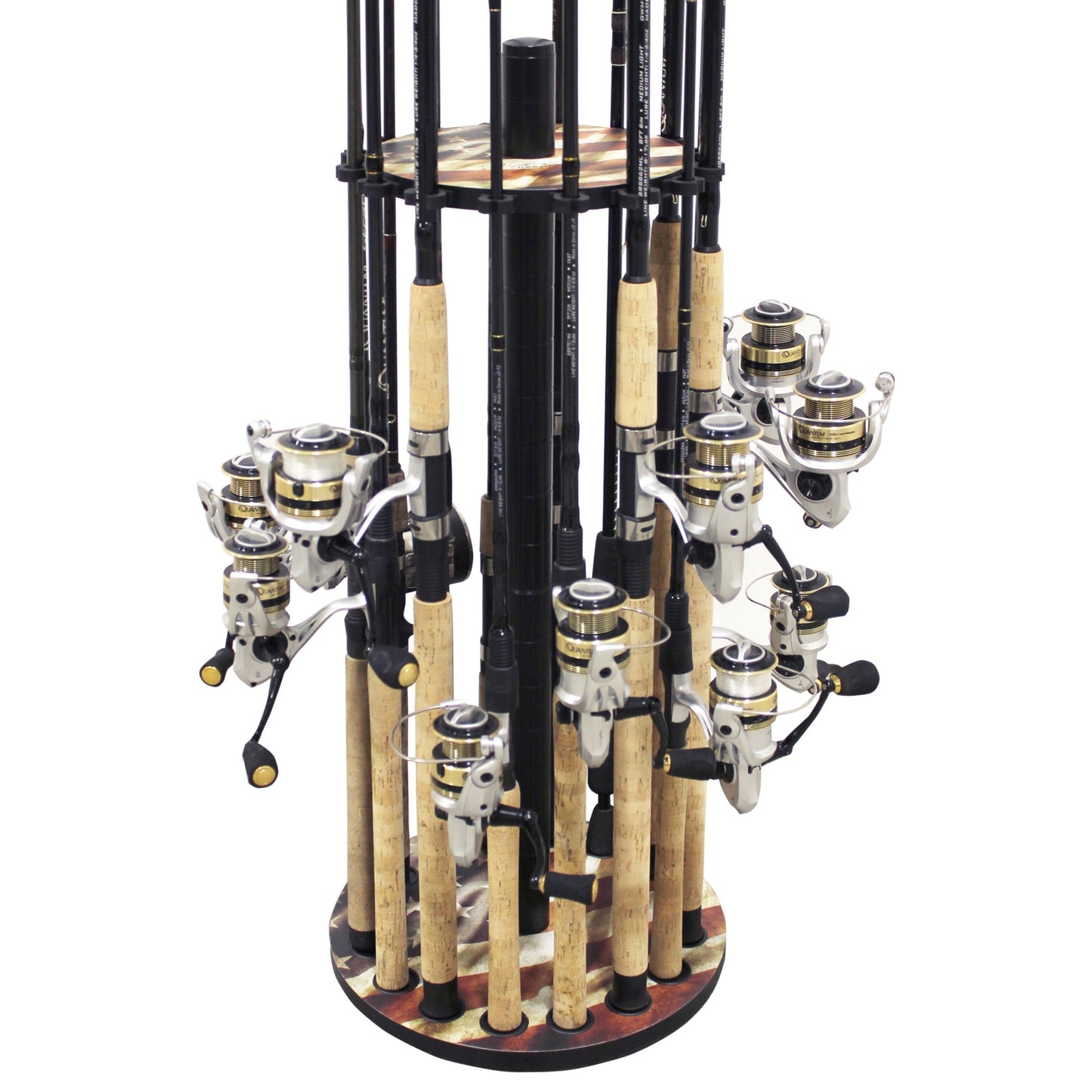 Rush Creek US Distressed Flag 16 Round Rod Storage Rack with Steel Post