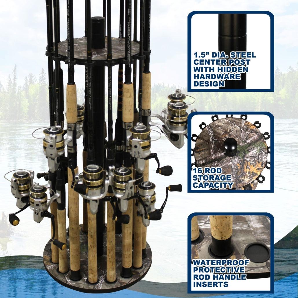 Rush Creek Realtree 16 Round Rod Storage Rack with Steel Post
