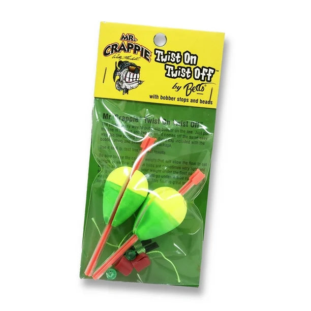 Mr. Crappie Twist On Twist Off Unweighted Pear 1 1/4"Y/G 2 Pc
