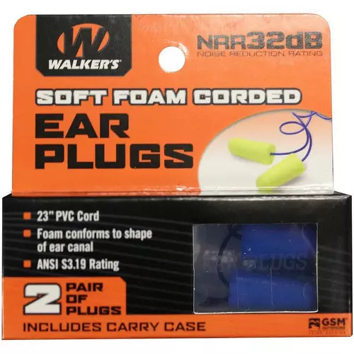 Walkers2 PAIRS BLUE CORDED FOAM PLUGS WITH PLASTIC CASE