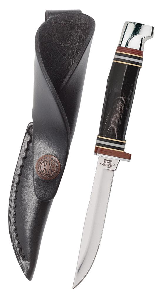 Case 17916 Buffalo Horn Mini Finn Hunter, Fixed Knife, 3.13" Blade, Leather Sheath