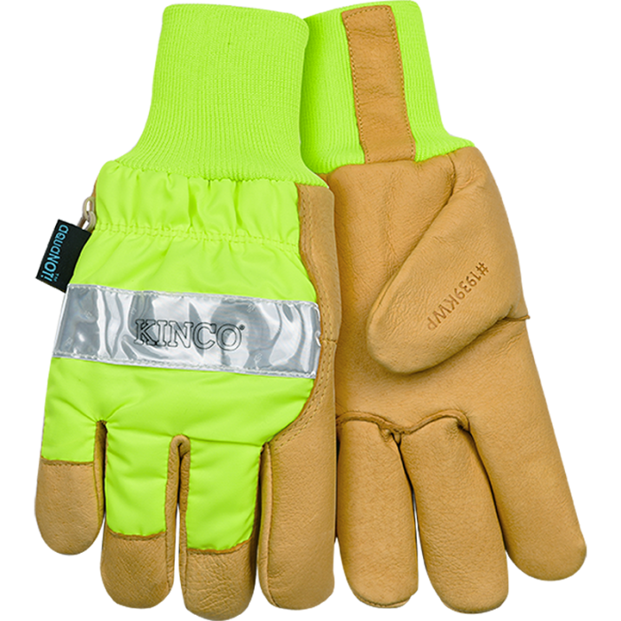 KINCO HydroFlector™ Lined Waterproof Hi-Vis Green Grain Pigskin Palm with Knit Wrist