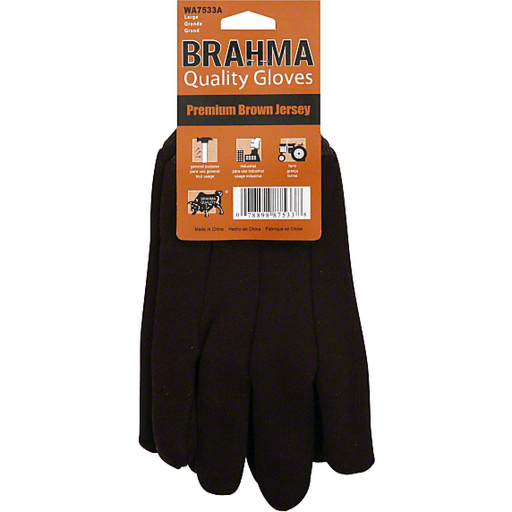 Brahma Gloves WA7533A/L Premium Brown Jersey, Medium Weight, Knit Wrist, Large