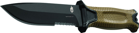 Gerber 30-001059 Strongarm Fixed Blade, Full Tang 420 HC blade, Multi mount sheath, Coyote rubberized handle, Serrated, box