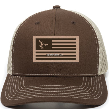 Outdoor Cap Leather Patch Duck Flag Logo, Mid Crown Meshback, Brown/Khaki