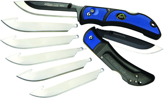 Outdoor Edge RLU-40C Razor-Lite EDC Folding Razor Knife, 3.5" Blade, Folder (Blue, 6-Blades)