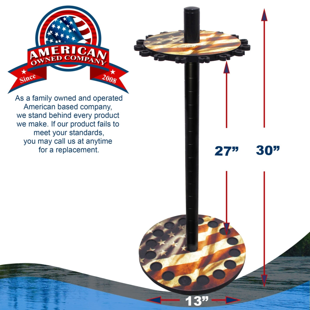 Rush Creek US Distressed Flag 16 Round Rod Storage Rack with  Steel Post