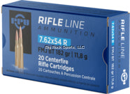 PPU PP76254F Rifle Ammo 7.62x54R FMJ 182gr