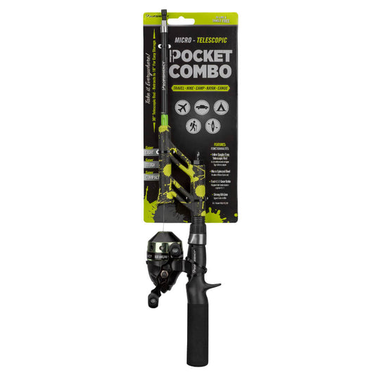 Profishiency Pocket Spincast Micro Combo,Green Splat,,30" Lt. Action Tangle-Free Telescopic Rod