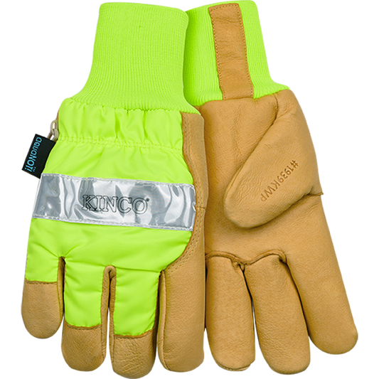 KINCO HydroFlector™ Lined Waterproof Hi-Vis Green Grain Pigskin Palm with Knit Wrist
