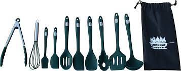 King Kooker MOCU10 10 Pc Green Silicone Coated Utensil Set W/Carry Bag